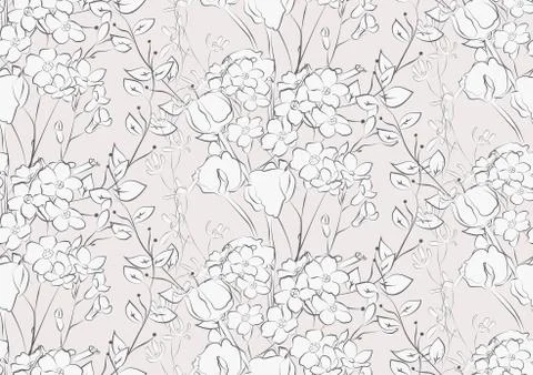 Vector Seamless Pattern with Drawn Flowers, Florals Stock Illustration
