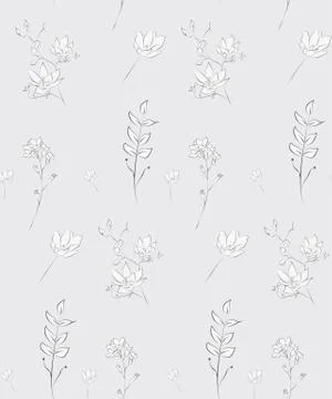 Vector Seamless Pattern with Drawn Flowers, Florals Stock Illustration