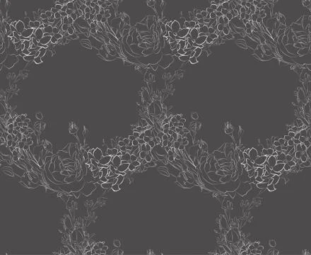 Vector Seamless Pattern with Drawn Flowers, Florals Stock Illustration