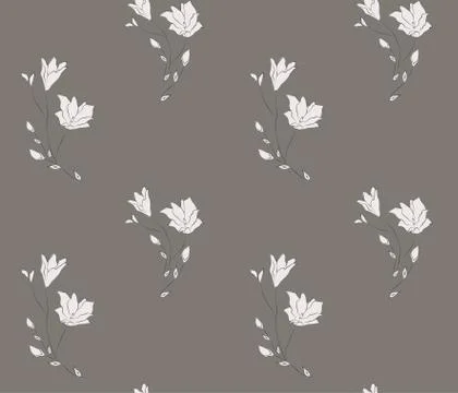 Vector Seamless Pattern with Drawn Flowers, Florals 스톡 일러스트