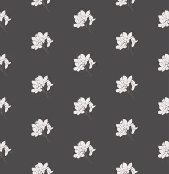 Vector Seamless Pattern with Drawn Flowers, Florals 스톡 일러스트