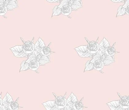 Vector Seamless Pattern with Drawn Flowers, Plants Stock Illustration