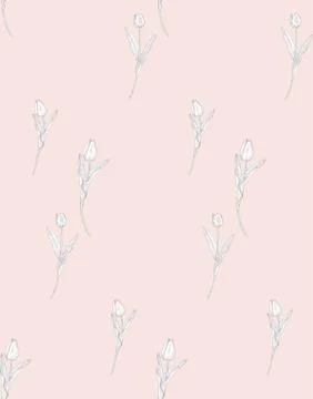 Vector Seamless Pattern with Drawn Flowers, Plants Stock Illustration