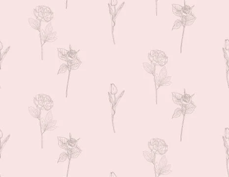 Vector Seamless Pattern with Drawn Flowers, Plants 스톡 일러스트
