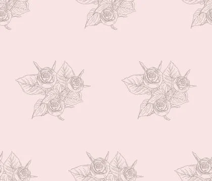 Vector Seamless Pattern with Drawn Flowers, Plants Stock Illustration