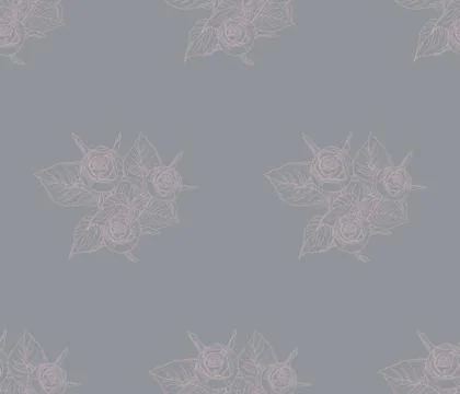 Vector Seamless Pattern with Drawn Flowers, Plants Stock Illustration