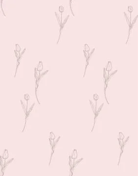 Vector Seamless Pattern with Drawn Flowers, Plants Stock Illustration