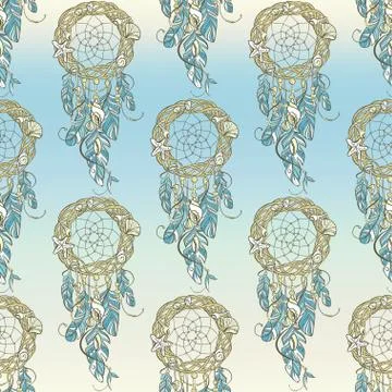 Vector Seamless Pattern with Dream Catchers Amulet.Can be used a Illustrazione stock