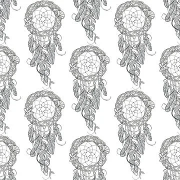 Vector Seamless Pattern with Dream Catchers Amulet.Can be used a Stock Illustration