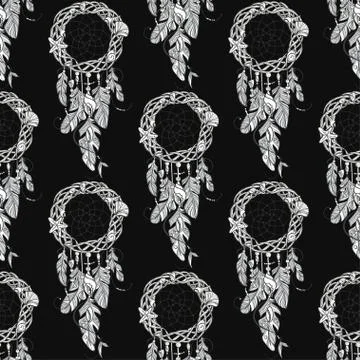 Vector Seamless Pattern with Dream Catchers Amulet.Can be used a Stock Illustration