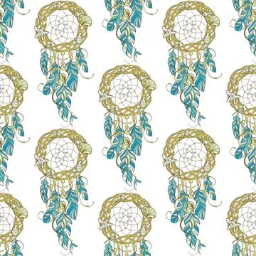 Vector Seamless Pattern with Dream Catchers Amulet.Can be used a Stock Illustration
