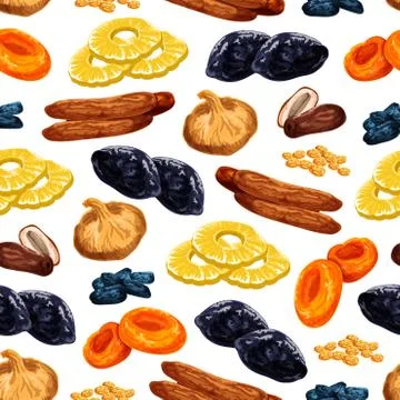 Vector seamless pattern of dried fruits snacks 스톡 일러스트