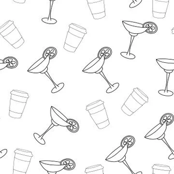 Vector seamless pattern drink with ice alcohol margarita in a glass Stock Illustration