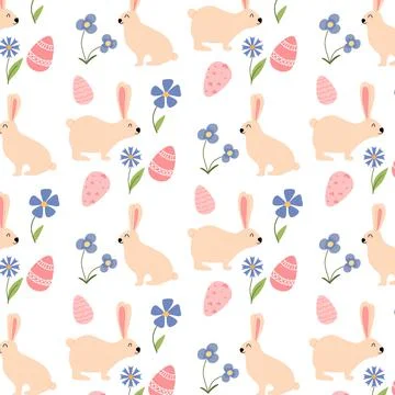 Vector seamless pattern with easter bunny and eggs Stock Illustration
