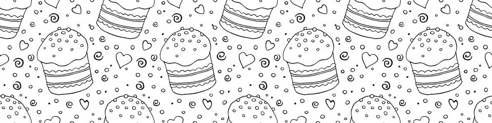 Vector seamless pattern with Easter cake, sweet bread or muffin. Colorful spr イラスト素材