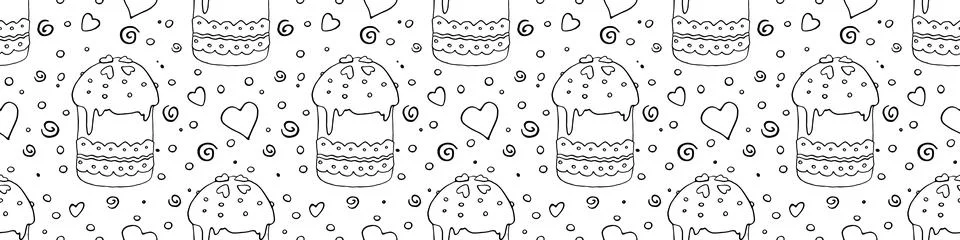 Vector seamless pattern with Easter cake, sweet bread or muffin. Colorful spr Stock Illustration