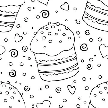 Vector seamless pattern with Easter cake, sweet bread or muffin. Colorful s.. Stock Illustration