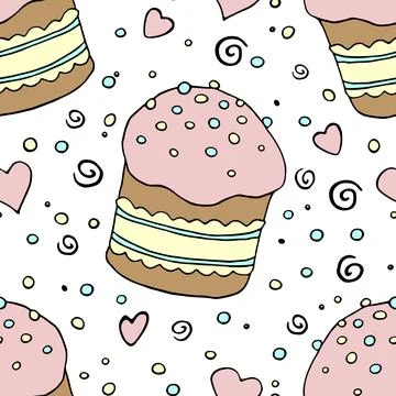 Vector seamless pattern with Easter cake, sweet bread or muffin. Colorful s.. Stock Illustration