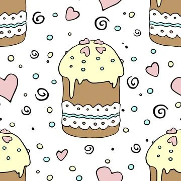 Vector seamless pattern with Easter cake, sweet bread or muffin. Colorful s.. Stock Illustration