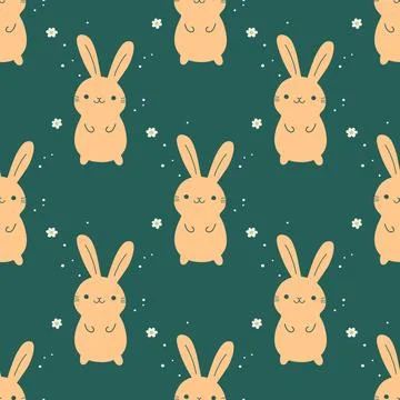 Vector Seamless Pattern with Easter Cute and Funny Cartoon Rabbit. Easter Stock Illustration