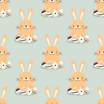Vector Seamless Pattern with Easter Cute and Funny Cartoon Rabbit. Easter Stock Illustration