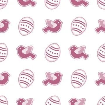 Vector seamless pattern with Easter eggs, birds. Stock Illustration