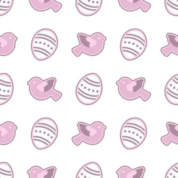 Vector seamless pattern with Easter eggs, birds. Stock Illustration