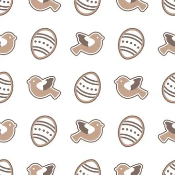 Vector seamless pattern with Easter eggs, birds. Stock Illustration