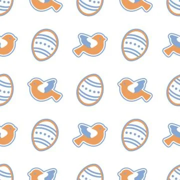 Vector seamless pattern with Easter eggs, birds. イラスト素材