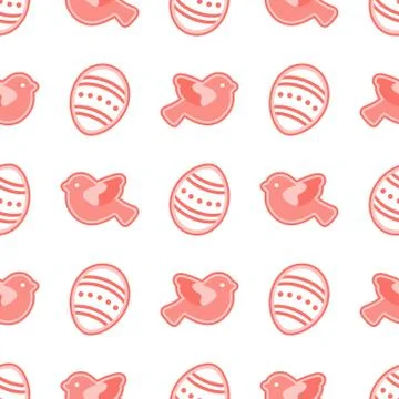 Vector seamless pattern with Easter eggs, birds. Stock Illustration