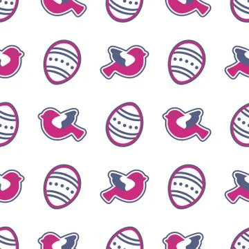 Vector seamless pattern with Easter eggs, birds. Stock Illustration