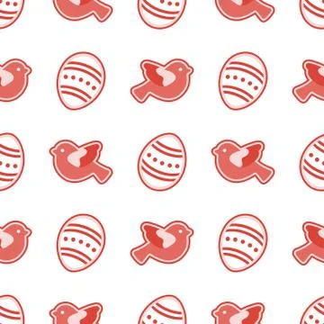 Vector seamless pattern with Easter eggs, birds. Stock Illustration
