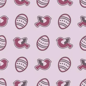 Vector seamless pattern with Easter eggs, birds. Stock Illustration