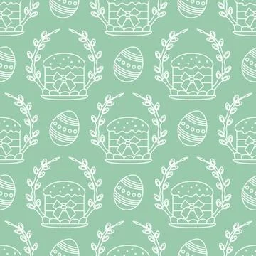 Vector seamless pattern Easter symbols Festive Egg 스톡 일러스트