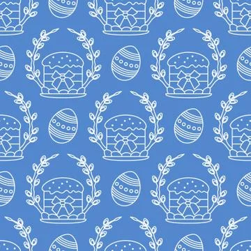 Vector seamless pattern Easter symbols Festive Egg Stock Illustration