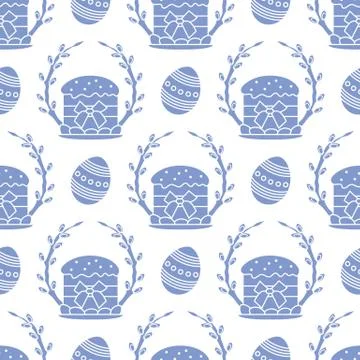 Vector seamless pattern Easter symbols Festive Egg Stock Illustration