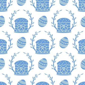 Vector seamless pattern Easter symbols Festive Egg Stock Illustration