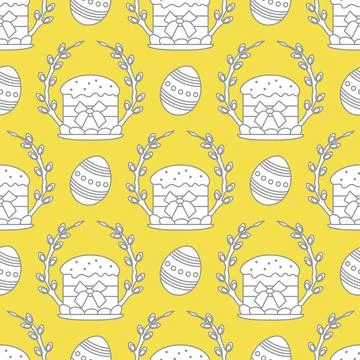 Vector seamless pattern Easter symbols Festive Egg 스톡 일러스트