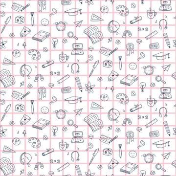 Vector seamless pattern with education back to school icons. Doodle student Stock Illustration