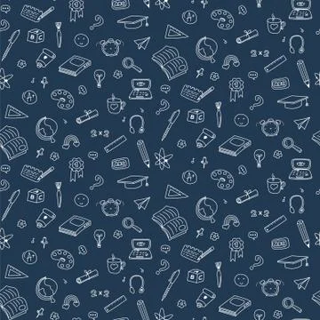 Vector seamless pattern with education back to school icons. Doodle student dark Stock Illustration