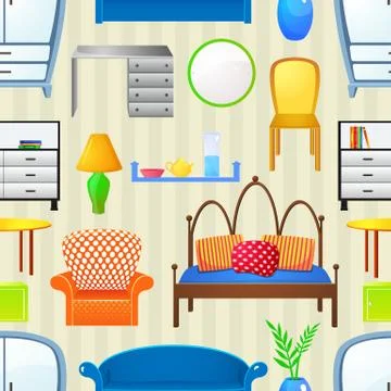 Vector seamless pattern with elements furniture Stock Illustration