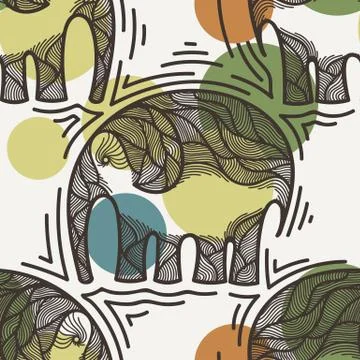 Vector seamless pattern with elephants crooked line on the background of colored イラスト素材