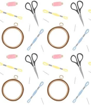 Vector seamless pattern of embroidery accessories Stock Illustration