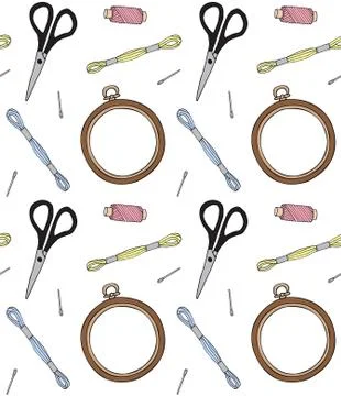 Vector seamless pattern of embroidery accessories Stock Illustration