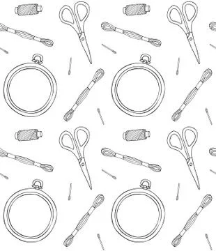 Vector seamless pattern of embroidery equipment Stock Illustration
