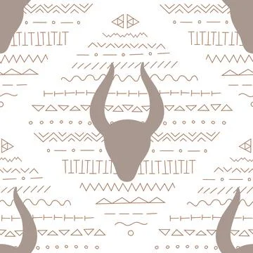Vector seamless pattern with ethnic design and bull. Trendy colors for burger Stock Illustration