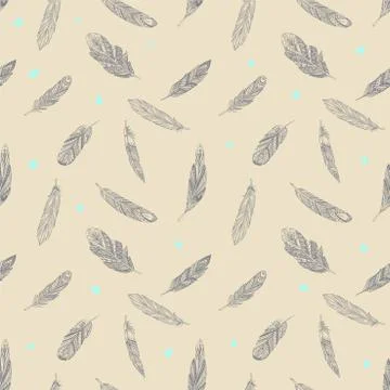 Vector Seamless pattern with ethnic feathers. Tribal Feathers Vintage Pattern Stock Illustration