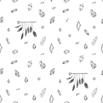 Vector Seamless pattern with ethnic feathers. Tribal Feathers Vintage Pattern Stock Illustration