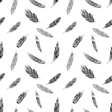 Vector Seamless pattern with ethnic feathers. Tribal Feathers Vintage Pattern Stock Illustration