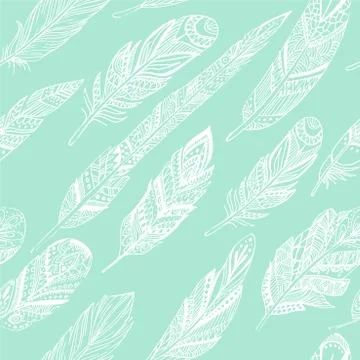 Vector Seamless pattern with ethnic feathers. Tribal Feathers Vintage Pattern Stock Illustration